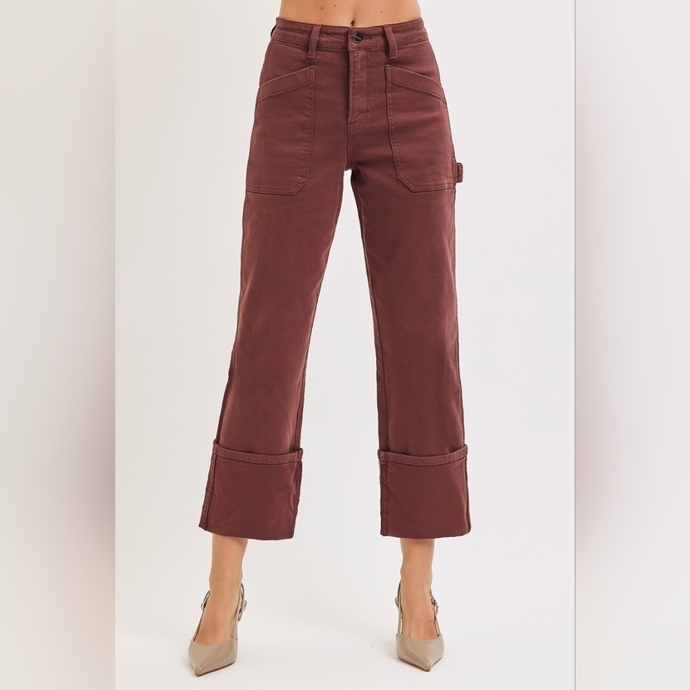 Risen HR Straight Fit Wide Cuffed Jeans Choco Brown Neutral Utility Various NEW - Picture 10 of 11